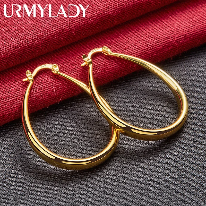 URMYLADY 925 Sterling Silver Plated 18k Gold Water Drop 40MM Earrings For Women Fashion Wedding Engagement Gift Charm Jewelry