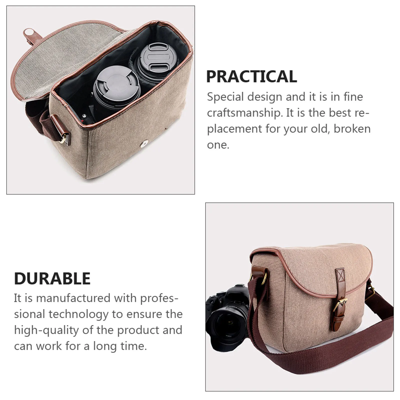 حقيبة كاميرا عالية الجودة من القماش بتصميم عتيق Dslr حقيبة تصوير قابلة للفصل محمولة للاستخدام في السفر في الهواء الطلق