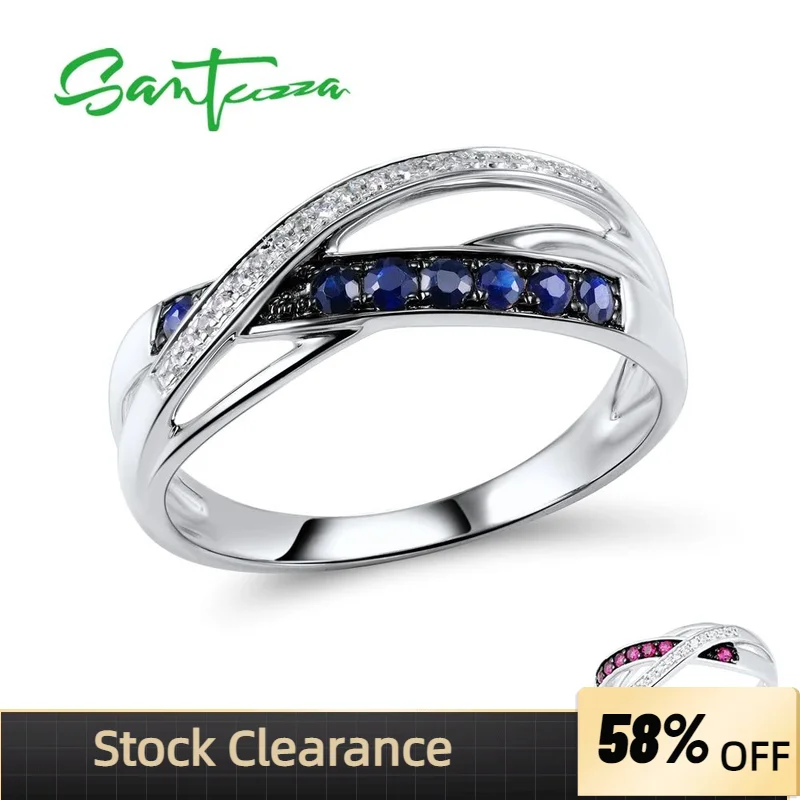 

SANTUZZA 100% 925 Sterling Silver Ring For Women Sparkling Created Ruby Blue Nano Cubic Zirconia anillos Trendy Fashion Jewelry