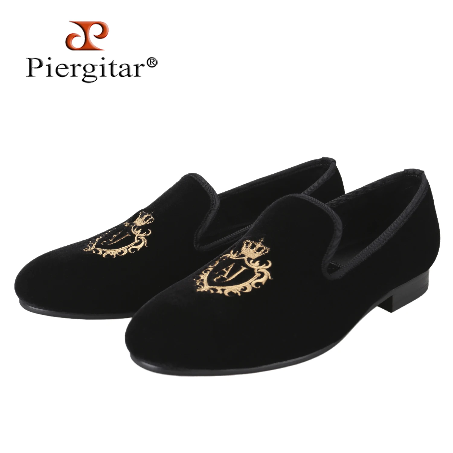 

Piergitar черный бархат на заказ "AJ" мужские мокасины ручной работы с первоначальной вышивкой для праздничной одежды лоферы без шнуровки в стиле ручной работы