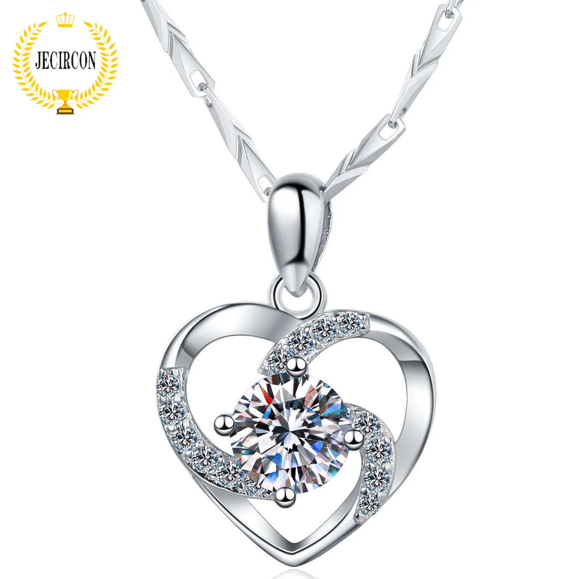 

JECIRCON 925 Sterling Silver Necklace for Women 0.8ct Moissanite Heart Shape Pendant Clavicle Chain with Melon Seeds/Box Chain