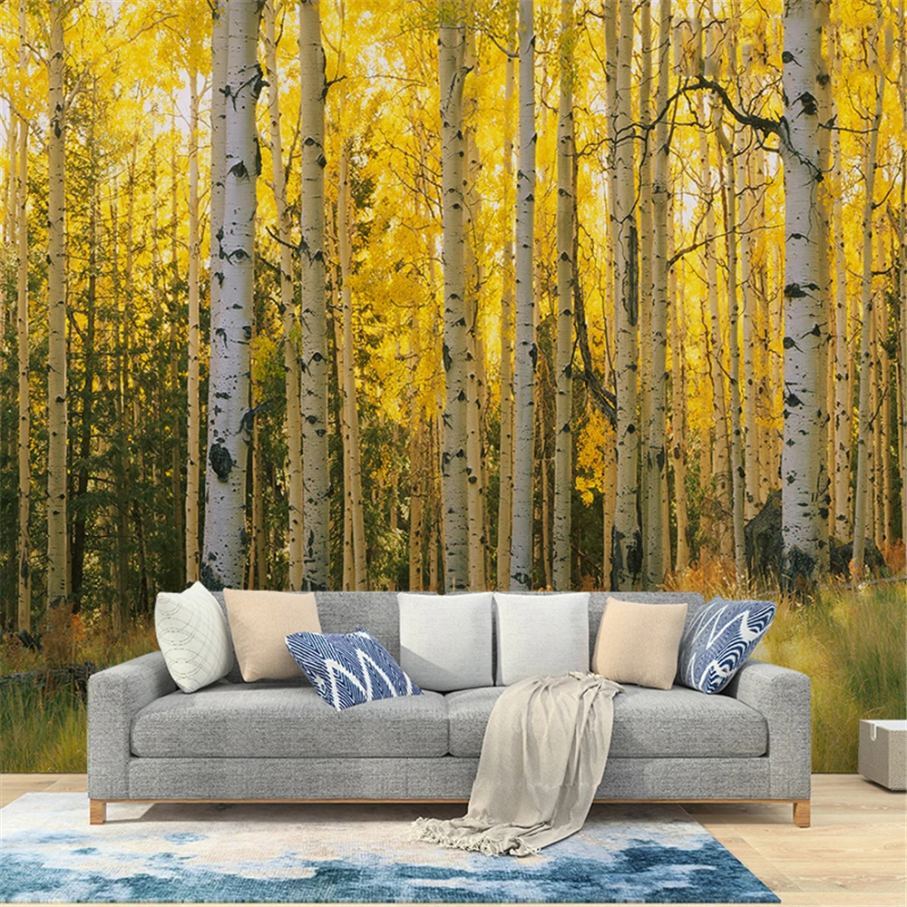 Custom Nordic oil painting birch forest wallpaper for living room natural forest scenery art mural 3D TV background home decor