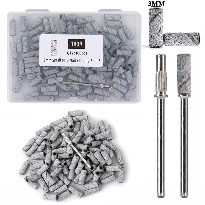 100pcs/box 3mm Mini Sanding Bands With Mandrel Sets For Dead Skin Callusese Polishing Electric Nail Drill Bits Manicure Tool