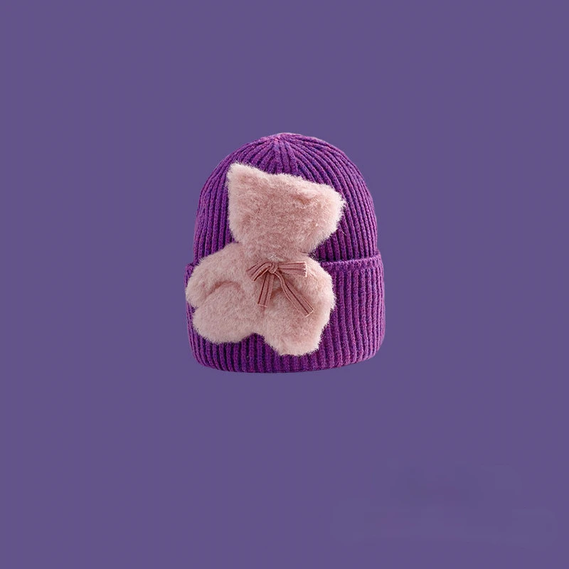 Kids Violet Warm Knit Hat Winter Beanie Gorros De Invierno Para Bebe Con Envío Gratis Hat and Glove Set for Kids Girls