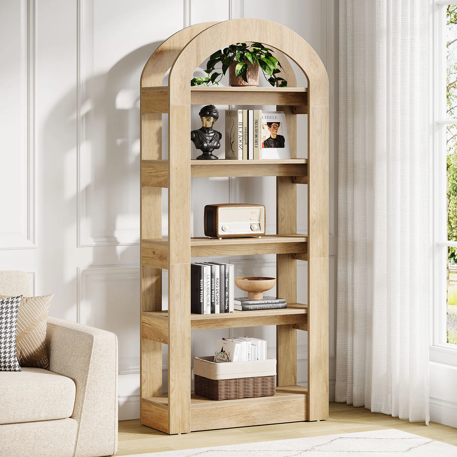 # Arch-Shaped 5-Tier Bookshelf Modern Design Beautiful And Cheap For Home Office Dining Kitchen Or Bathroom Use