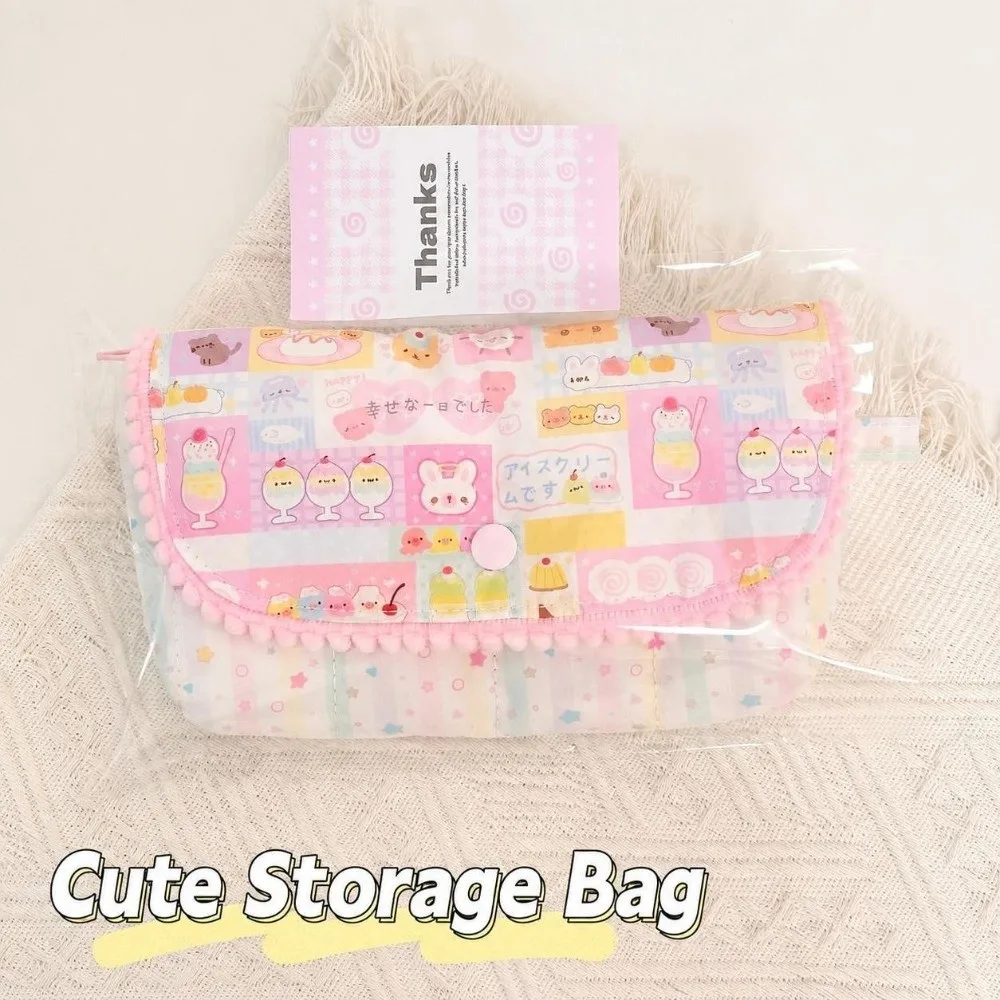 Durable Dessert Rabbit Print Pencil Case Flap Button-down Large Capacity Pencil Pouch Multifunctional Pen Bag School Supplies