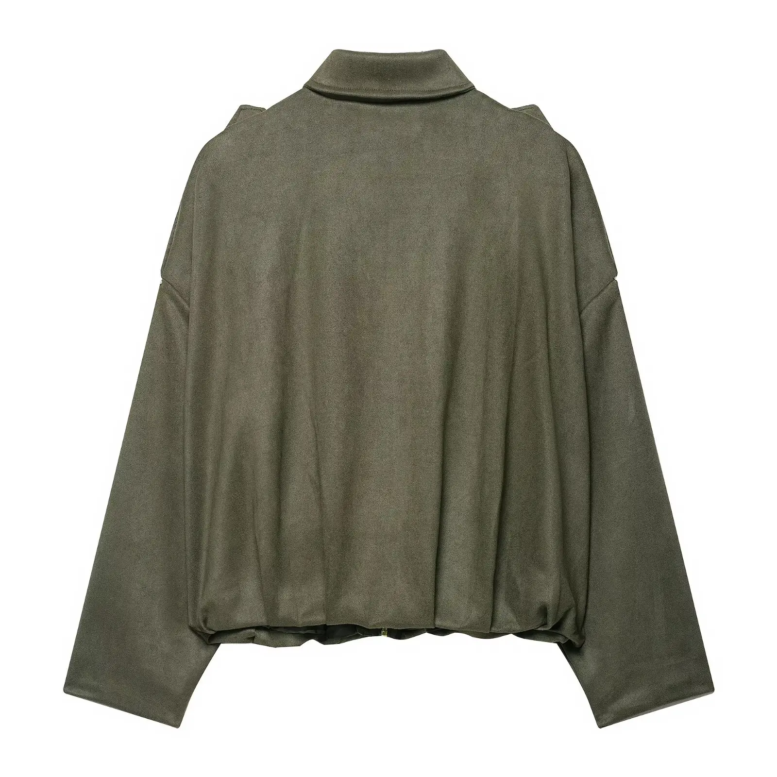 2022 Jacke mit Taschendetails aus Wildlederstruktur, Damen-Freizeitjacke, entspannte Passform, Mantel mit Reißverschluss vorne, maschinenwaschbar, Alltagskleidung, Fa