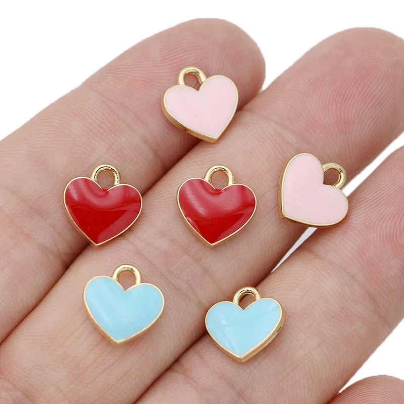 10Pcs Gold Plated Red Enamel Heart Charms Pendant for Jewelry Making Earrings Bracelet Necklace Accessories DIY Craft Findings