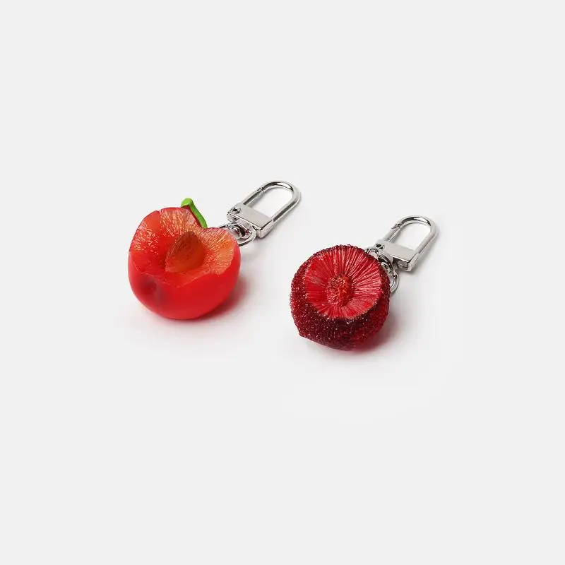 Soft Cute Fruit Keychain Realistic Sweet Fruit Shape Bag Pendant Kawaii Key Ring for Valentine Small Gift