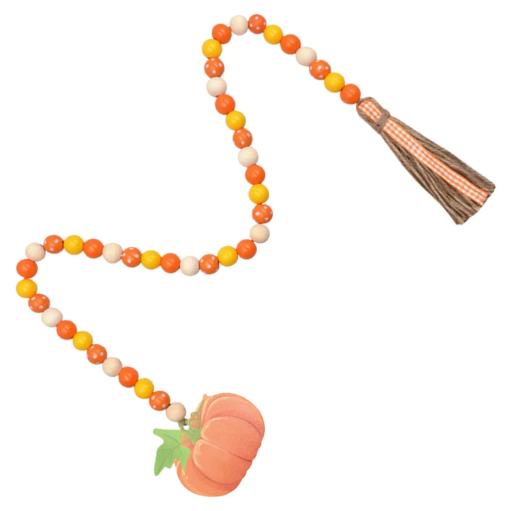 

Pumpkin Tag Wood Bead Garland Rustic Farmhouse Wall Hanging Decor For Home Restaurant Bar Beaded Ornament