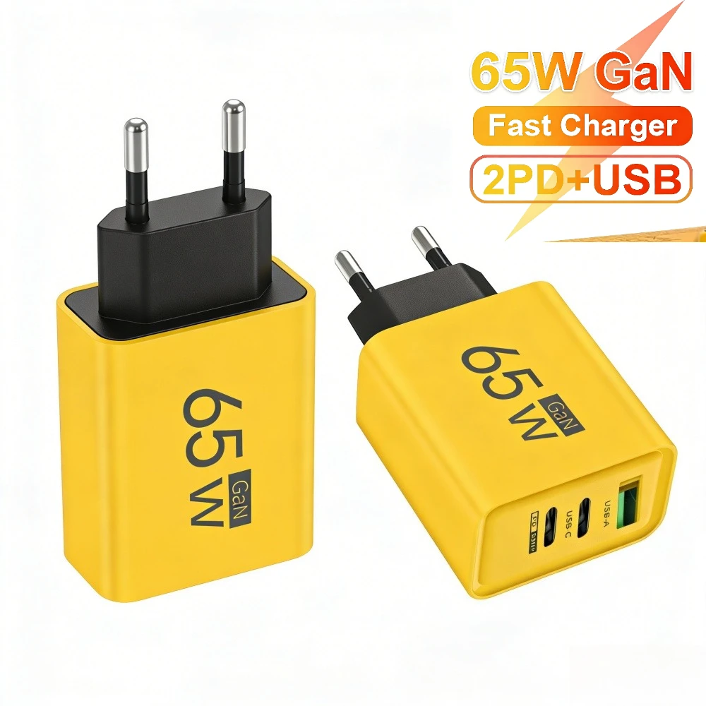 

Зарядное устройство GaN USB-C 65 Вт с быстрой зарядкой, 3 порта (2 Type-C + 1 USB-A), настенное зарядное устройство для iPhone 15, 16 Pro, Samsung, Xiaomi 15 и других смартфонов