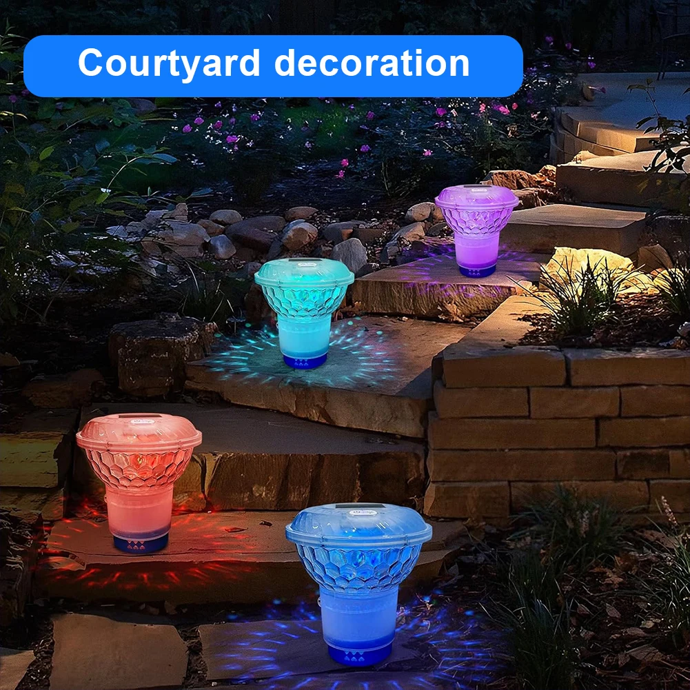 Solar Adjustable Pool Chlorine Dispenser with Colorful Lights Floating Pool Chlorine Dispenser Adjustable Release Chlorinator