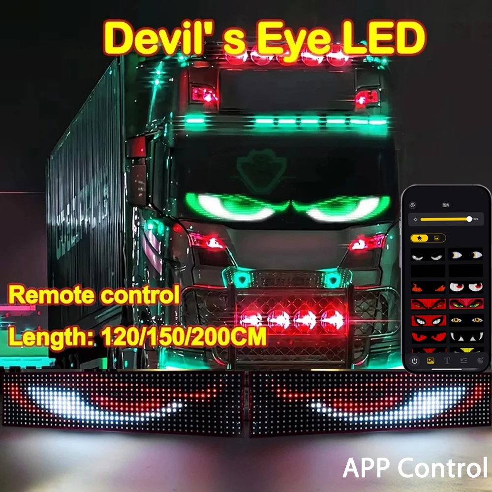 

LED Truck Custom Text Pattern Lighting APP Control Display For Board Windshield with Remote Car Devil Eye Light Music Mode 24V