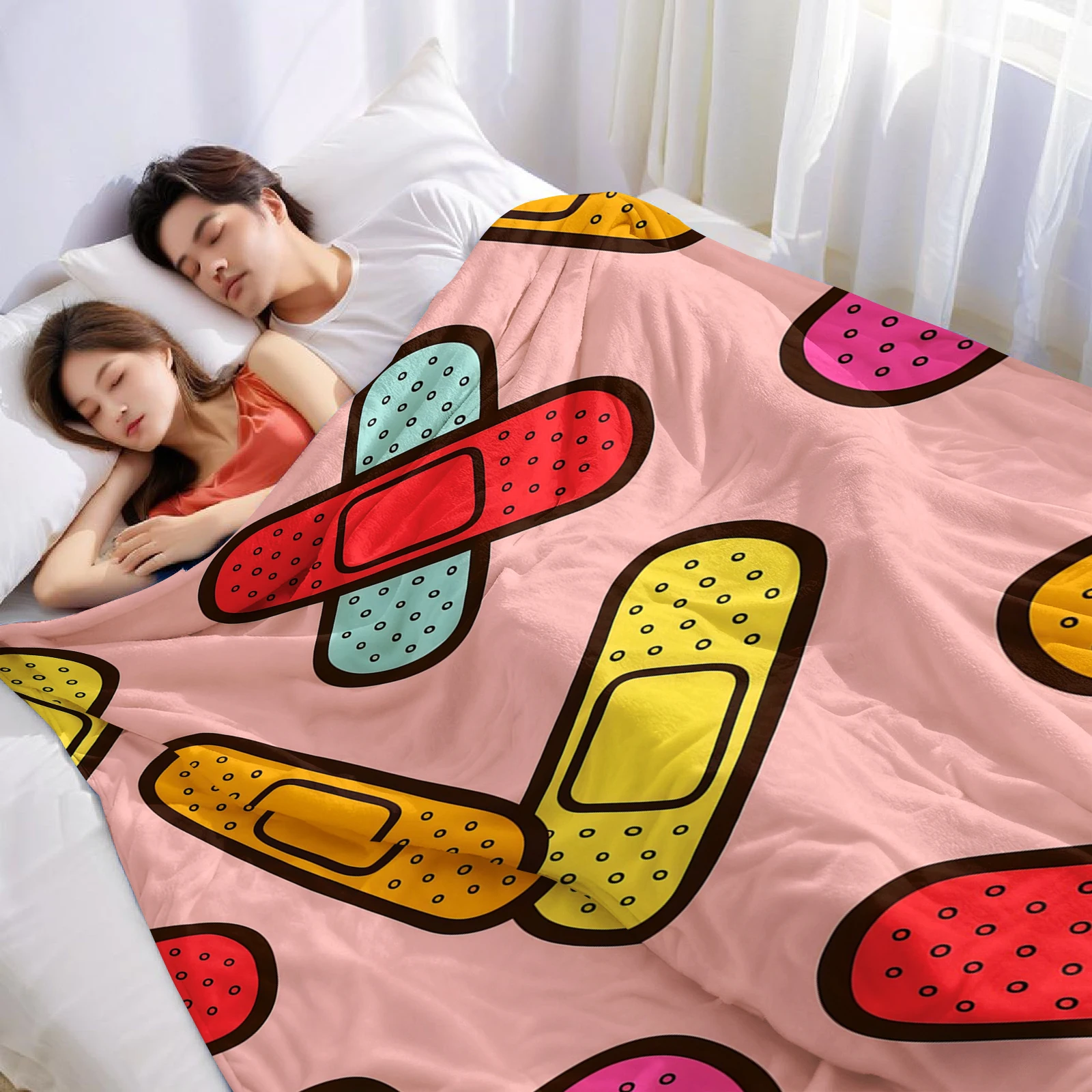 Bandage Cartoon Anime Print Flannel Blanket Soft Warm Throw for Kids Bedroom Sofa Bed Christmas Office Car