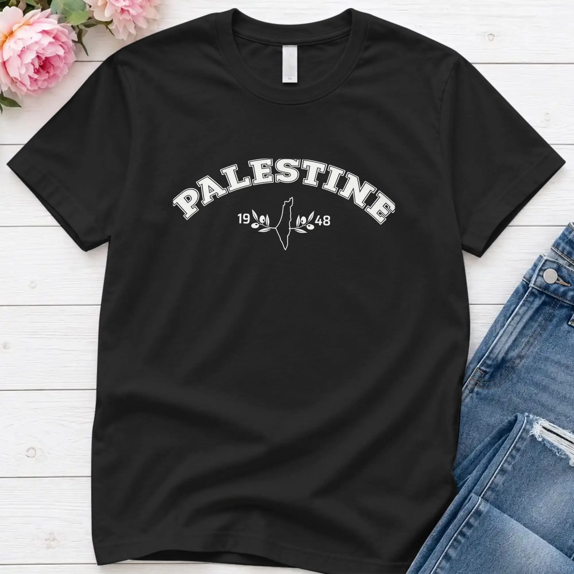 Palestine 1948 Map Olive Branch Symbol Of Palestinian Struggle T-Shirt for Men  100% Cotton Tee Shirt T Shirts 4XL 5XL Clothing