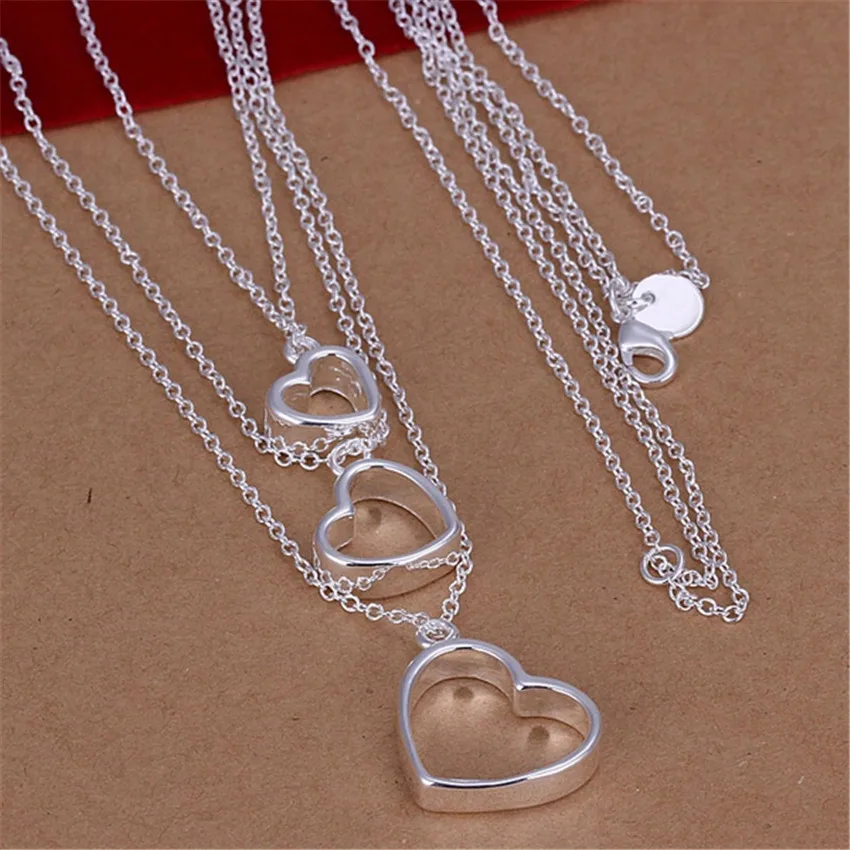

925 Sterling Silver Necklace Popular Fashion Elegant Women Charm Wedding Chain Hanging Heart Top Quality Jewelry