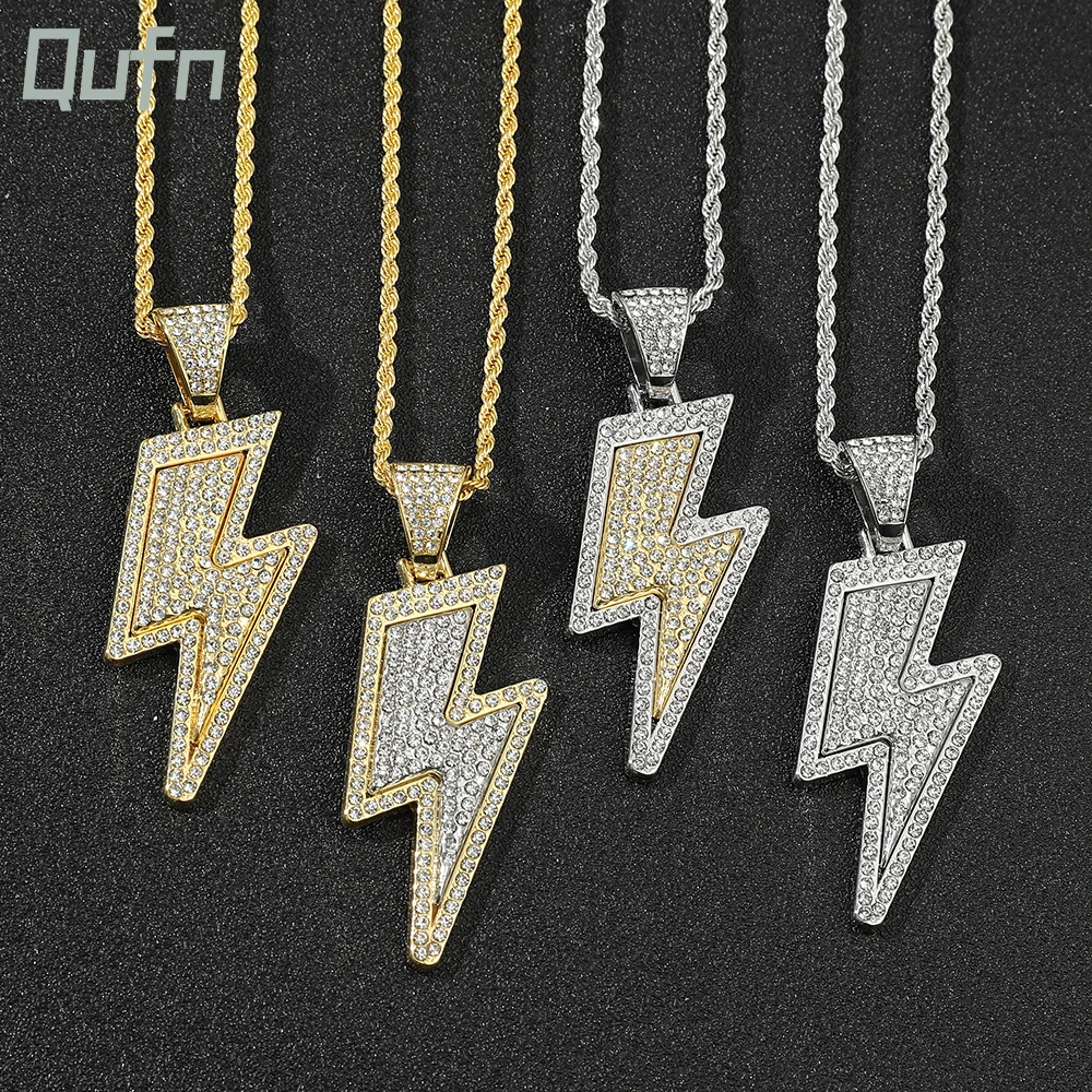 Fashion Retro Lightning Necklace Shiny Rhinestone Pendant Necklace Women Men Hip Hop Street Party Locomotive Accessories Jewelry