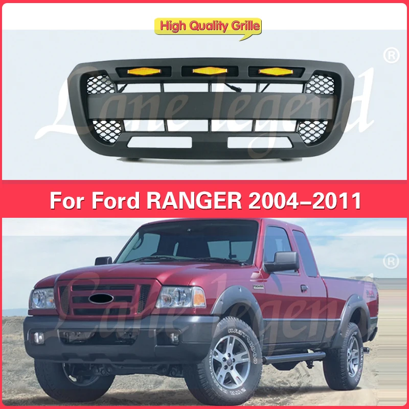 Raptor Type Grille Amber LED ABS Racing Grills Przednia maska Zderzak Siatka Do Ford Ranger T5 2004 2005 2006 2007 2008 2009 2010 2011