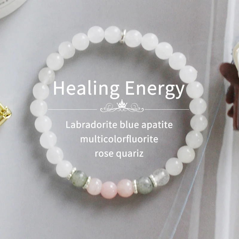 1pc/Moonstone, Labradorite and Rose Quartz Bracelet Calm, Spiritual, New Beginnings, Positive Energy, Protection Stress Relief image 5