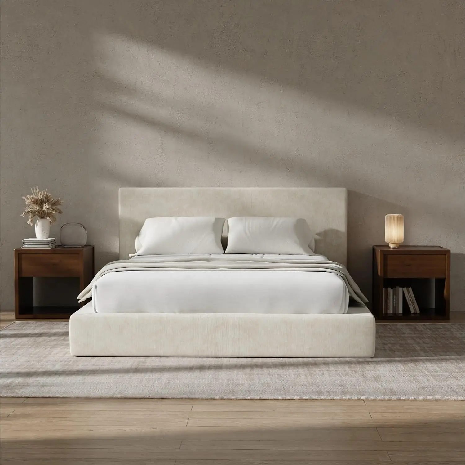 AirFrame Queen Upholstered Bed Frame with Plush Padded Headboard | Plush Padded Headboard, 360° Soft Foam Surround,, Customized