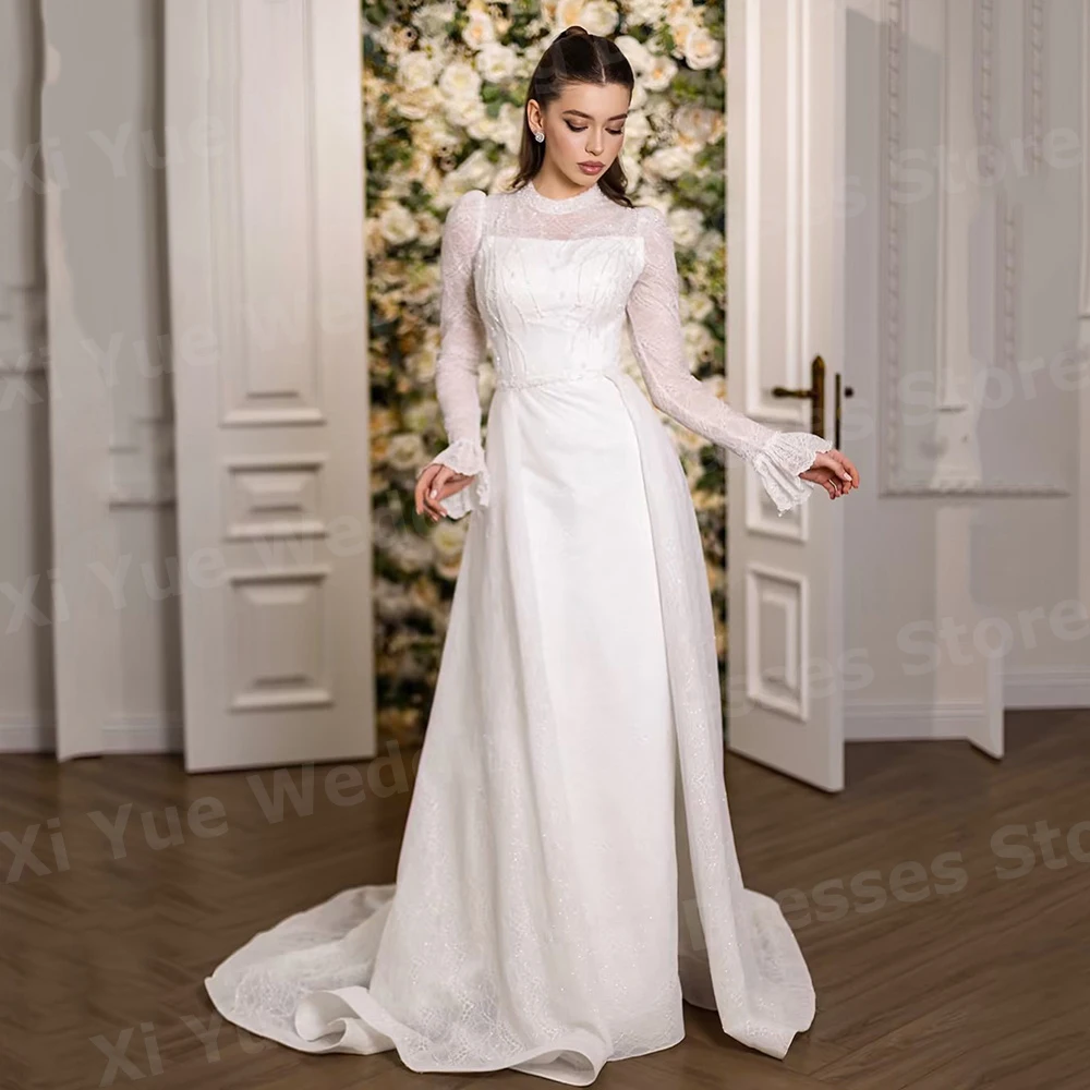 

Luxurious Mermaid Women's Wedding Dresses O Neck Lace Vestidos De Novias De Boda Bride Gowns Customized Long Sleeved Vestidos