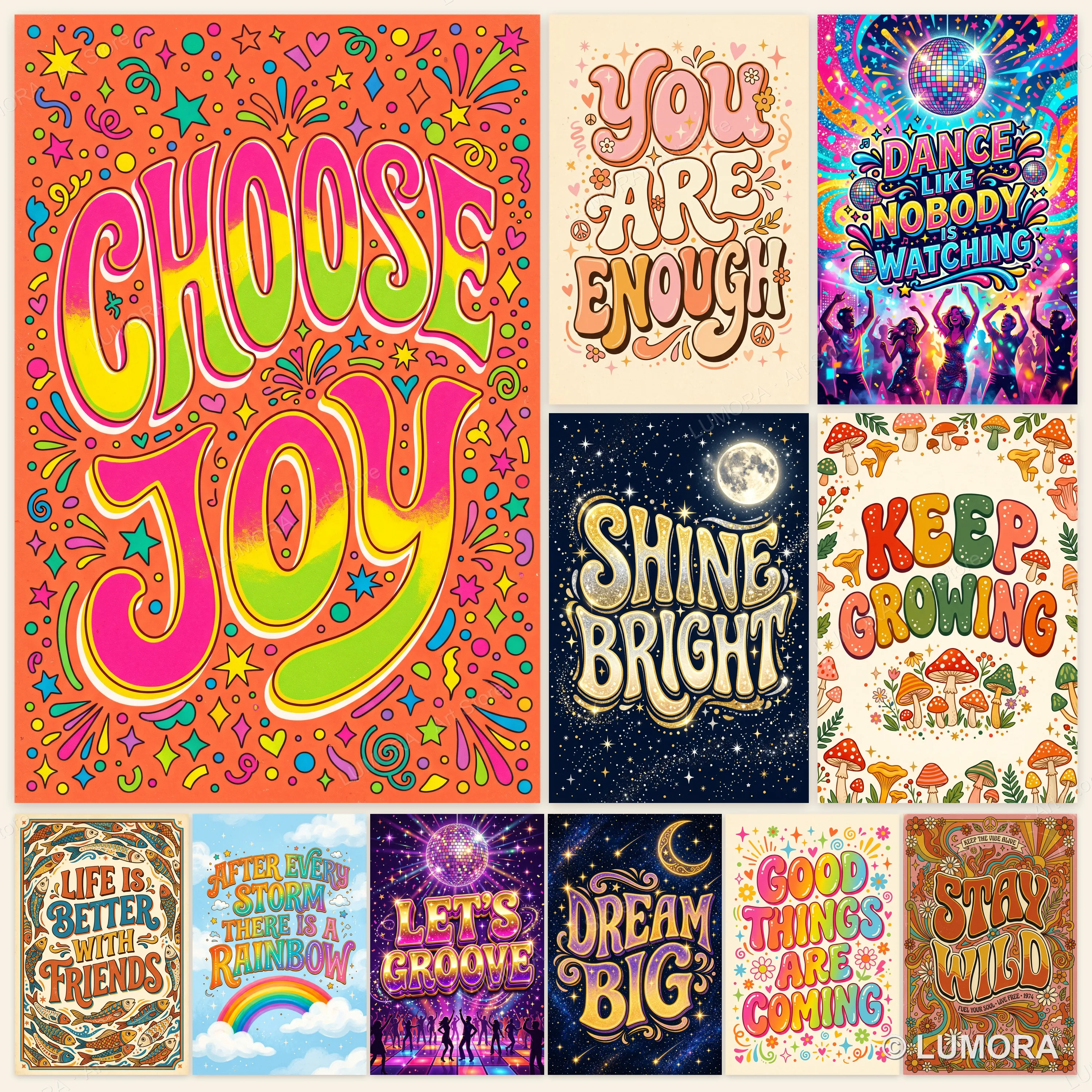 Positive Quote Canvas Poster Groovy Retro Dopamine Inspirational Wall Art Colorful Fun Teen Room Office Decor 1 & 3 PCS Unframed