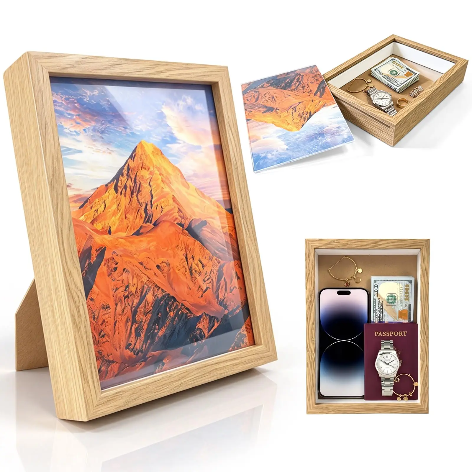 Diversion Safe Picture Frame Safe with Secret Compartment for Valuables Hidden Storage Picture Frame with Hooks Wall-Mounted