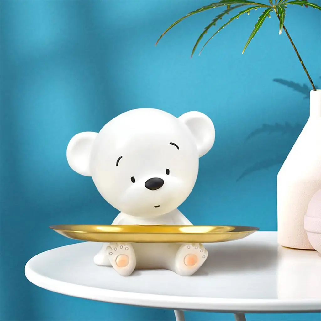 Resin White Bear Statue Key Storage Holder Tray Organizer Decor Collectibles
