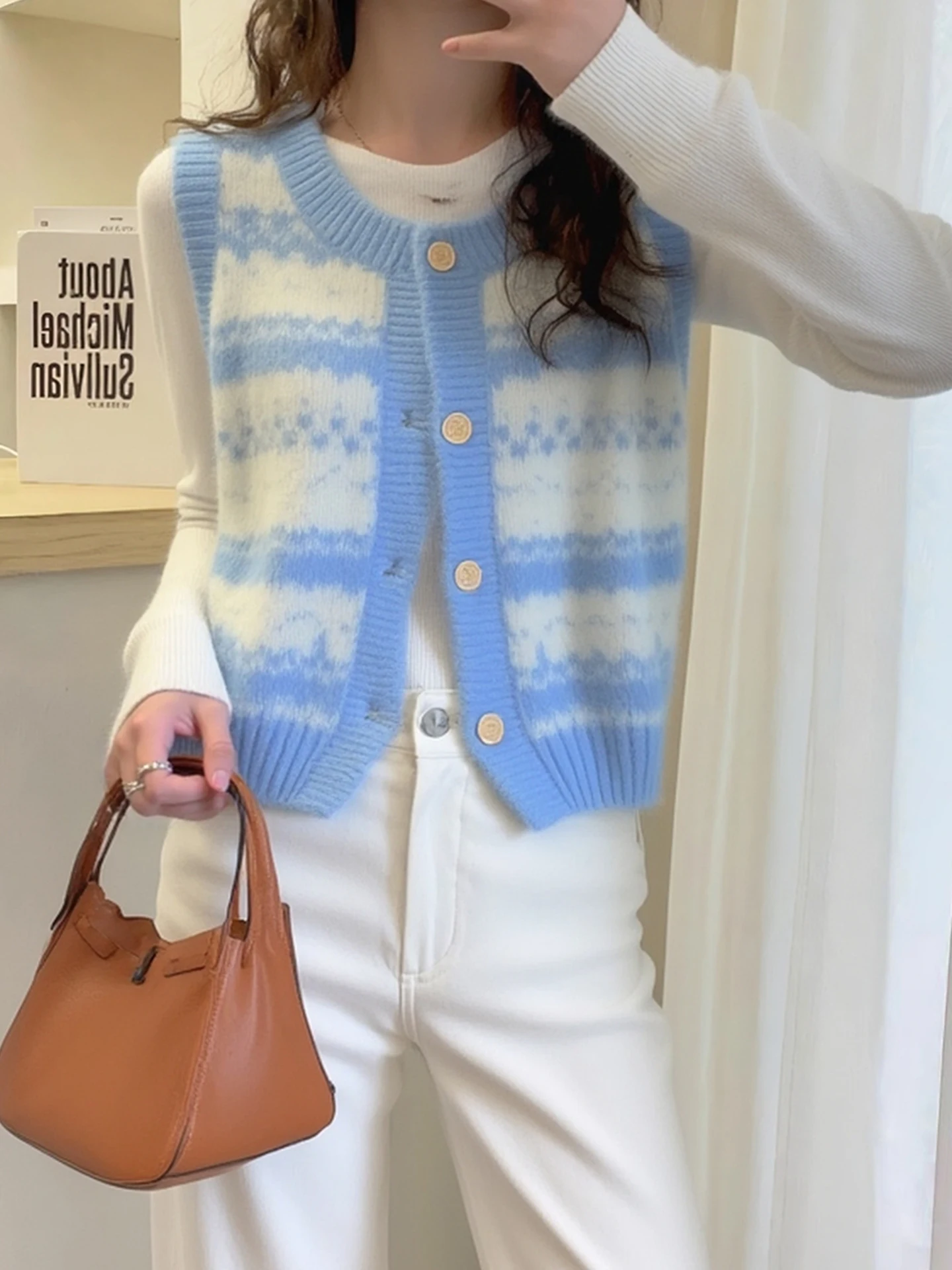 

Sweet Stripe Knitted Vest Women's Svel Layering Versatile oulder Pad Jaet Fall Winter Commute Sle Casual Loose Fit