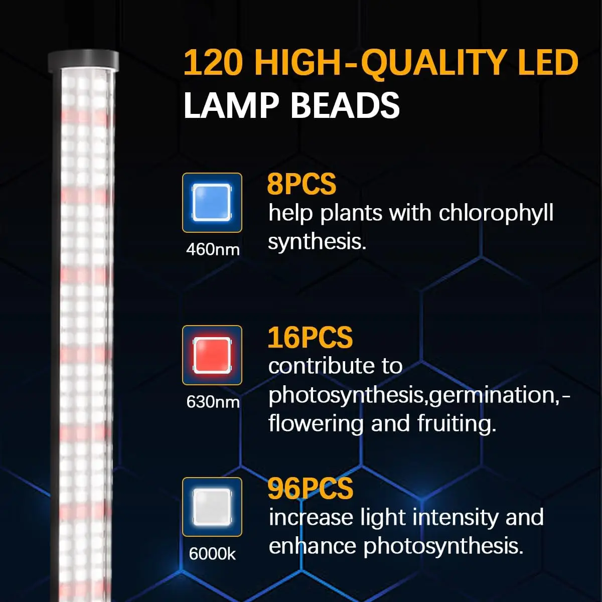T10 مصباح نباتي LED قائم عمودي، 5 مستويات عكس الضوء تلقائي على إيقاف توقيت 4/8/12/18 ساعة تنمو أضواء للنباتات الداخلية #6
