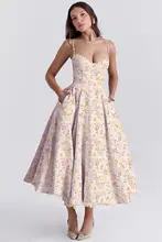 Elenzga Women Floral Print Fashionable Spaghetti Strap Mid-Long Dress, Suitable F | ChicGrl