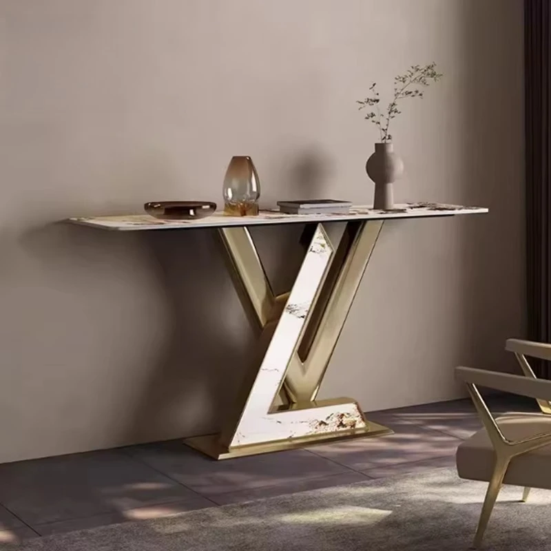 xk-Light Luxury Stainless Steel Entrance Table Modern Art Entry End View Table High-End Sintered Stone Corner Table KZY-Z17）