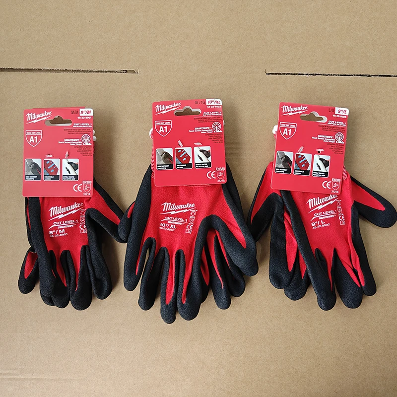 Milwaukee 48-22-8901/48-22-8902/48-22-8903 A1 Cut Resistant Nitrile Work Gloves Touch Screen M/L/XL Sizes