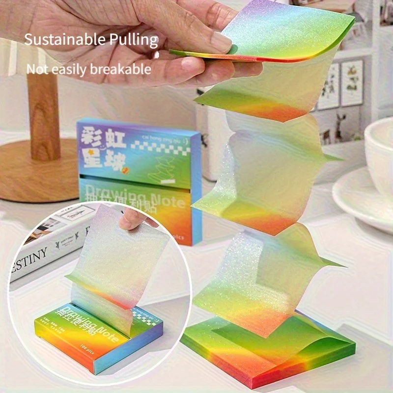A Box of 100 Gradient Pearlescent Pull-Out Sticky Notes for Students, Sticky Notes for Exam Preparation, Reusable Sticky Labels with Adhesive