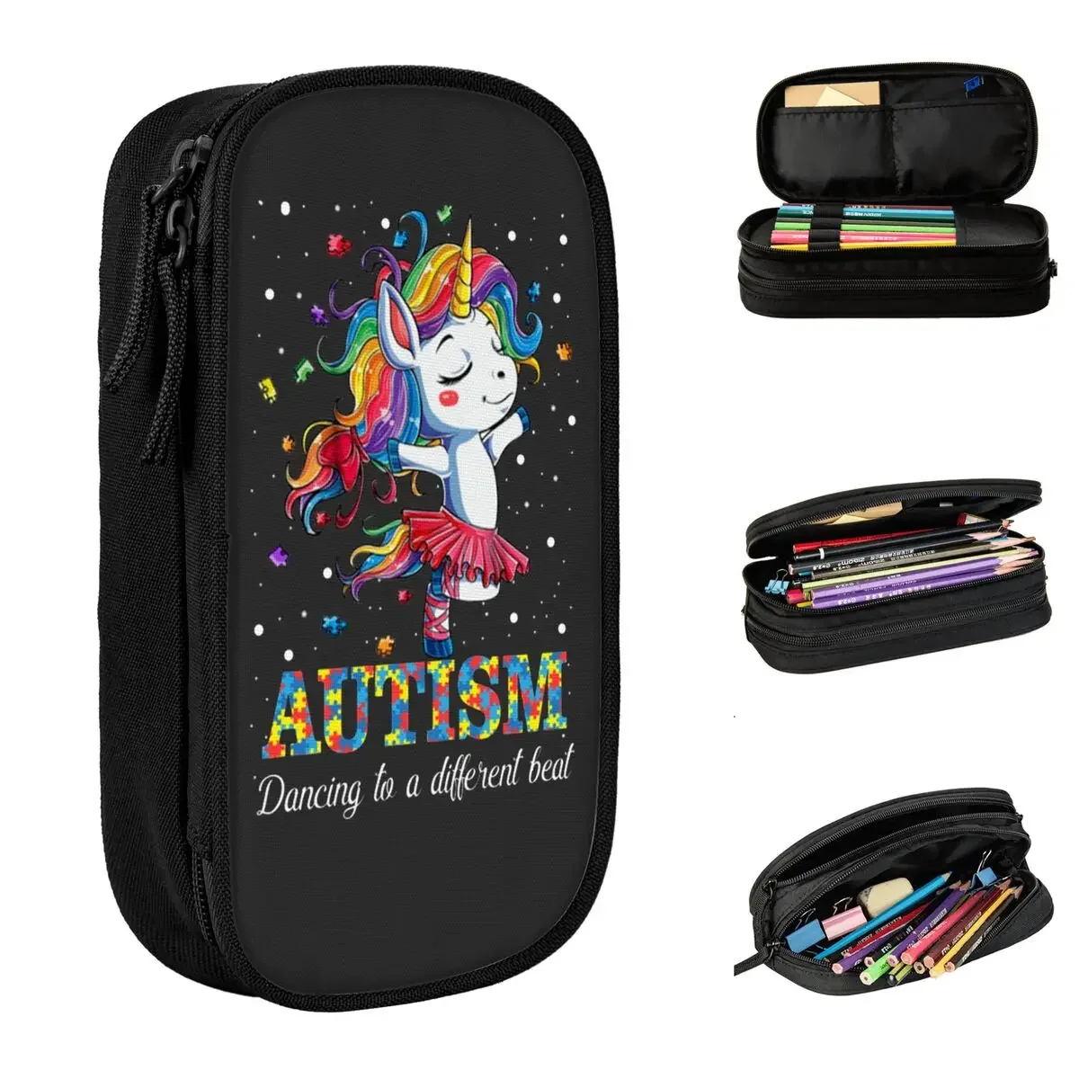 

Autism Dancing Unicorn Pencil Cases Lovely Autismo Autistic Pen Box Bag Girls Boys Large Storage School Supplies Pencilcases