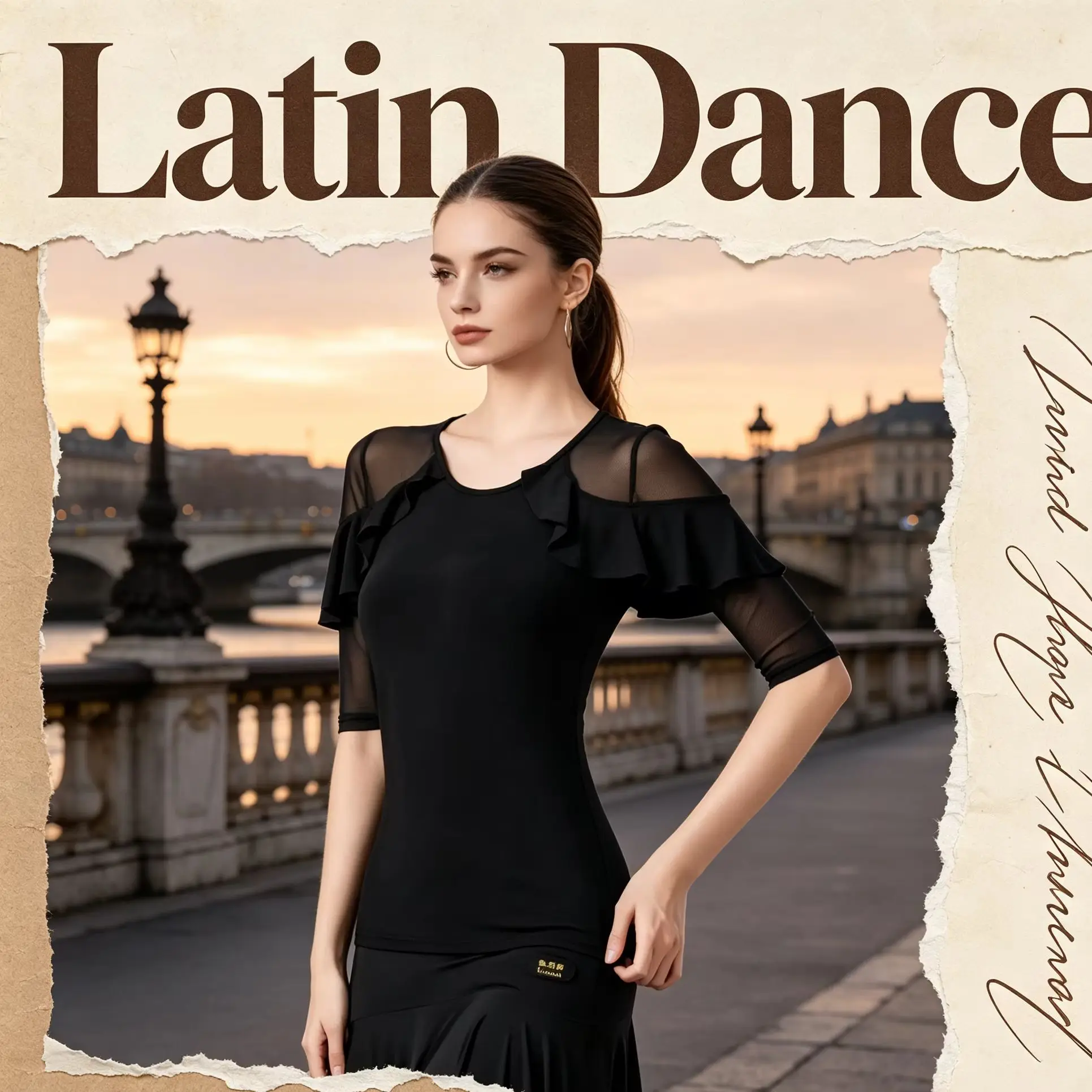 

Latin Girls Rhinestones Korean Style Summer Mesh Patchwork Ballroom Standard Dance Skirts Clothing Women Classical Ruffle Tops