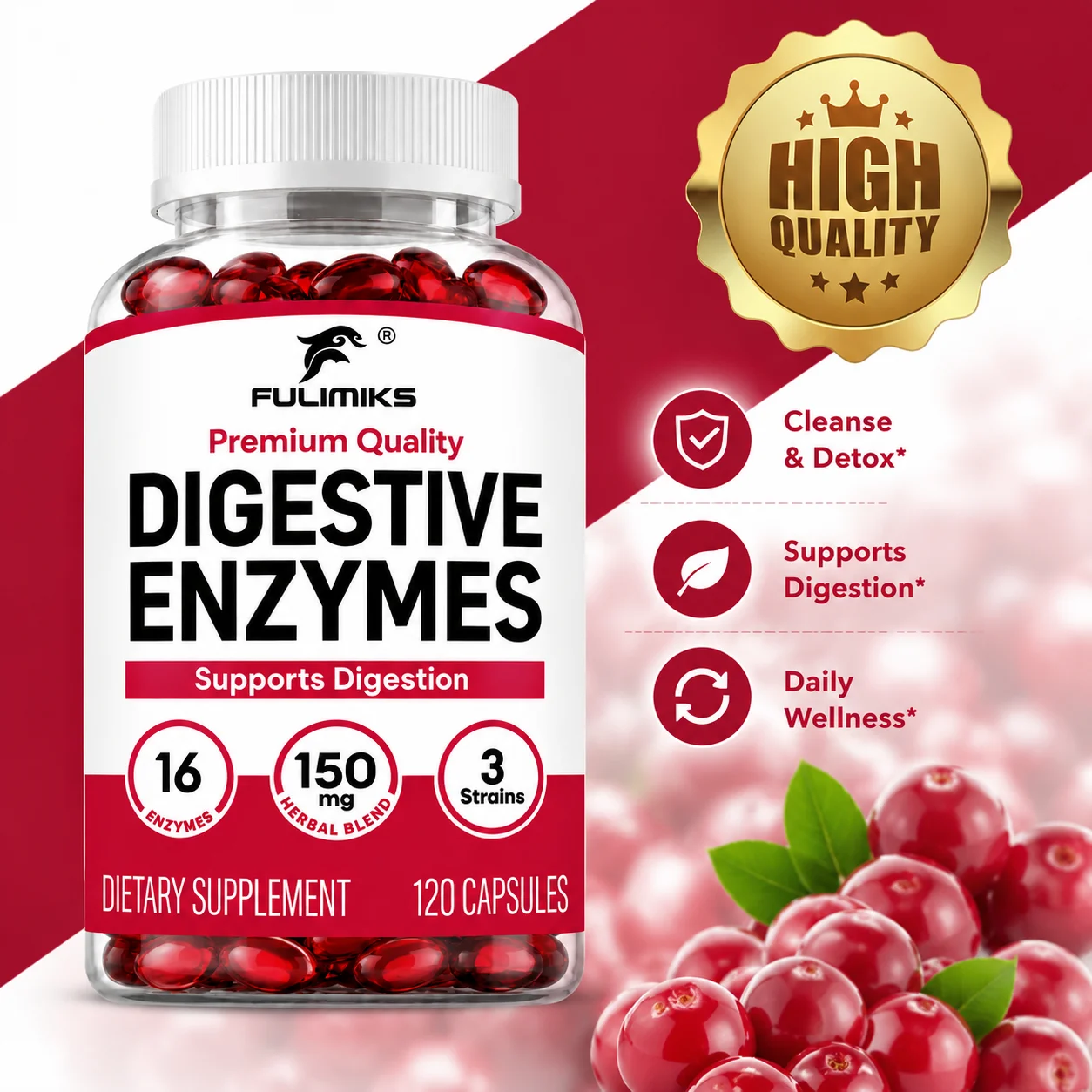 Digestive Enzymes Supplement, Prebiotics Probiotics Complex, Ease Bloating & Discomfort, Supports Gut Flora & Healthy Digestion