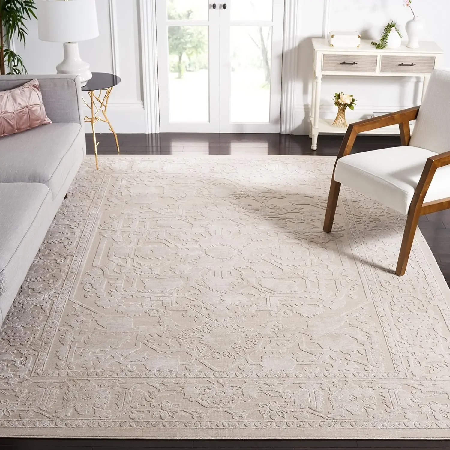 Reflection Collection Area Rug - 9' x 12', Creme & Ivory, Tribal Distressed Design, Non-Shedding & Easy Care, Ideal for High Tra