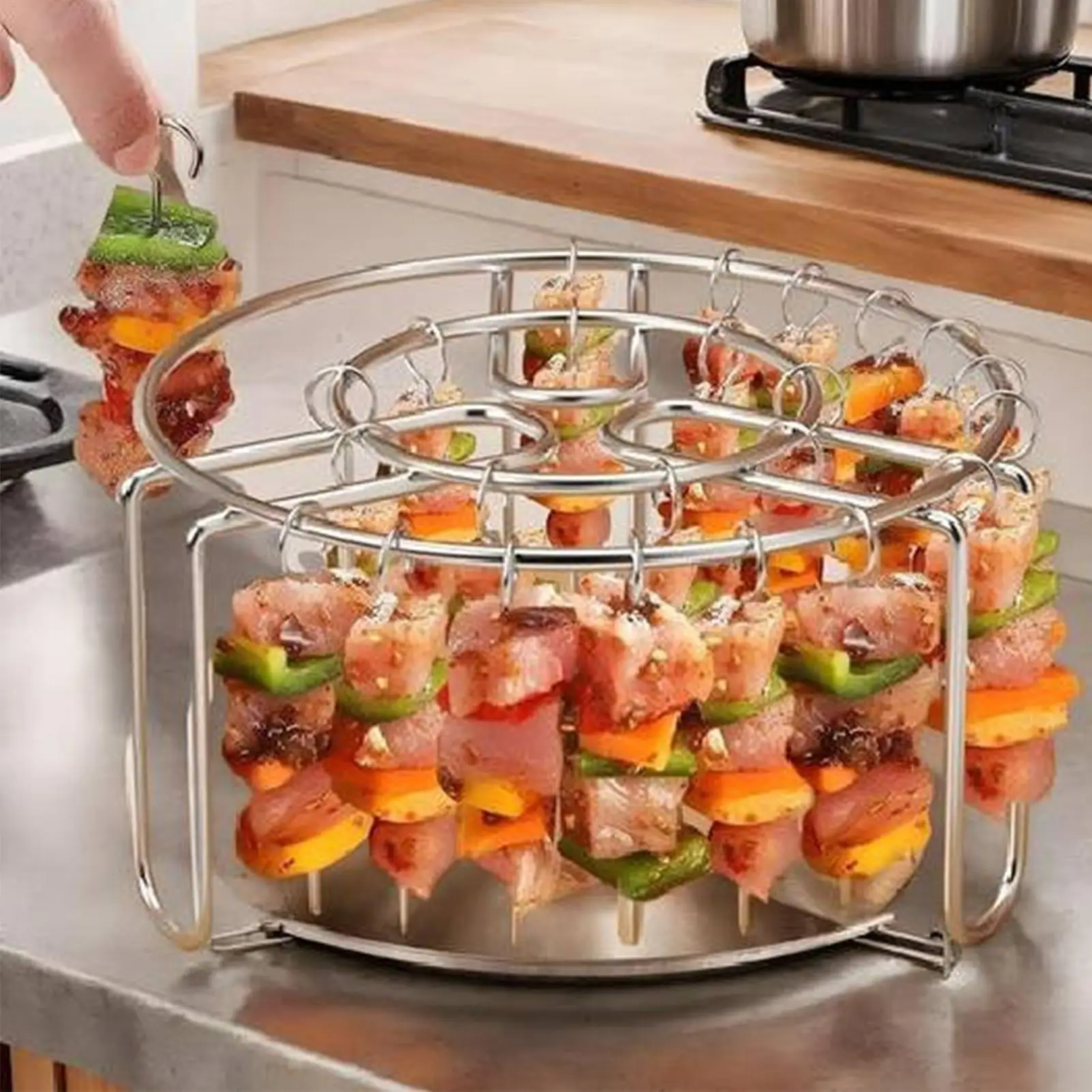 Soporte vertical de acero inoxidable para brochetas de freidora de aire, 49 varillas, resistente al calor, para asar carne, pollo, pescado, para el hogar y campamento