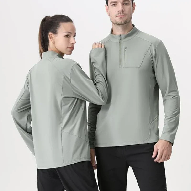 Mens Gym Running Training Fitness Bodybuilding Sport Top Jogging Breathable Activewear Quick Dry Running T-Shirt  Half Zip