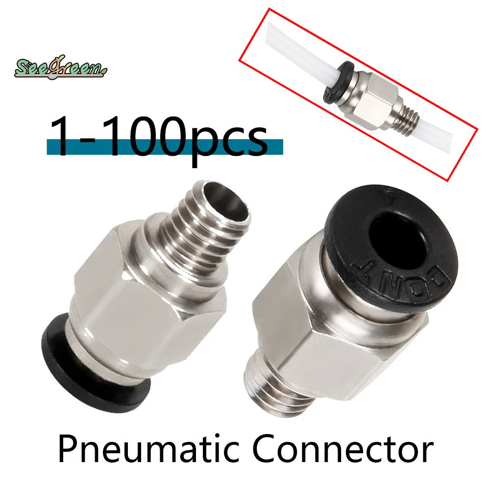 3d Printer Accessories PC4-M6 Male Straight Pneumatic PTFE Tube Push in Quick Fitting Connector