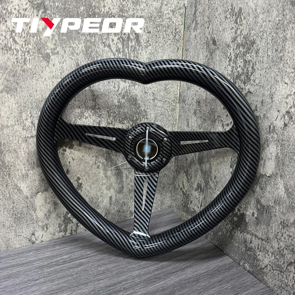 

TIYPEOR Black ABS Water Transfer Print Steering Wheel Heart of the Shape Car Steering Wheel