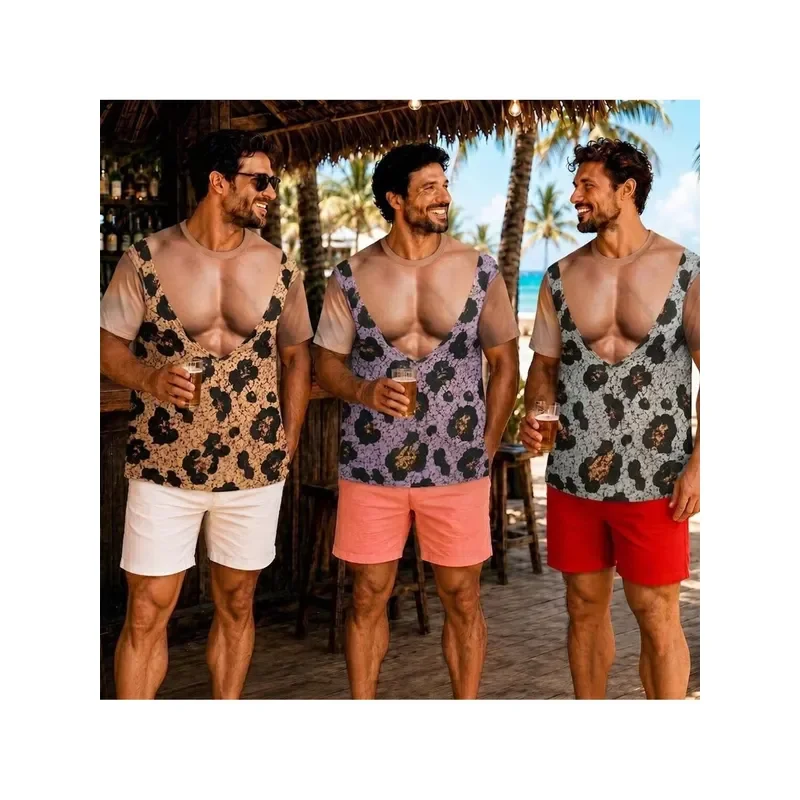 3D Printed Men Women Sports Quick Dry Breathable T Shirt Novelty Illusion Fake Body Hairy Chest Muscle Graphic Short Sleeve