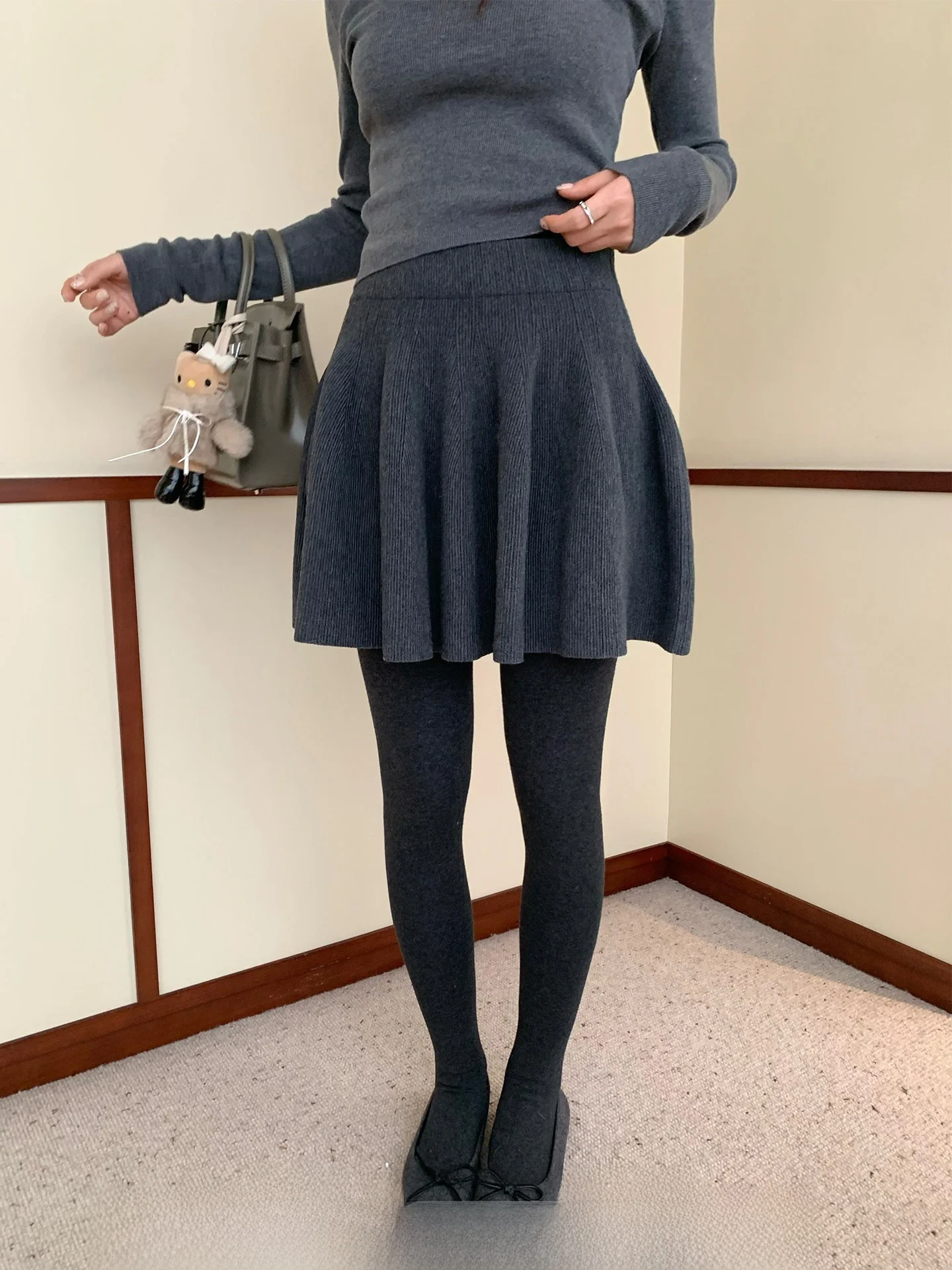 

Эластичная вязаная юбка Xzichic из шерсти, пышная, с текстурой, с завышенной талией, облегающая, фасон «парасолька»