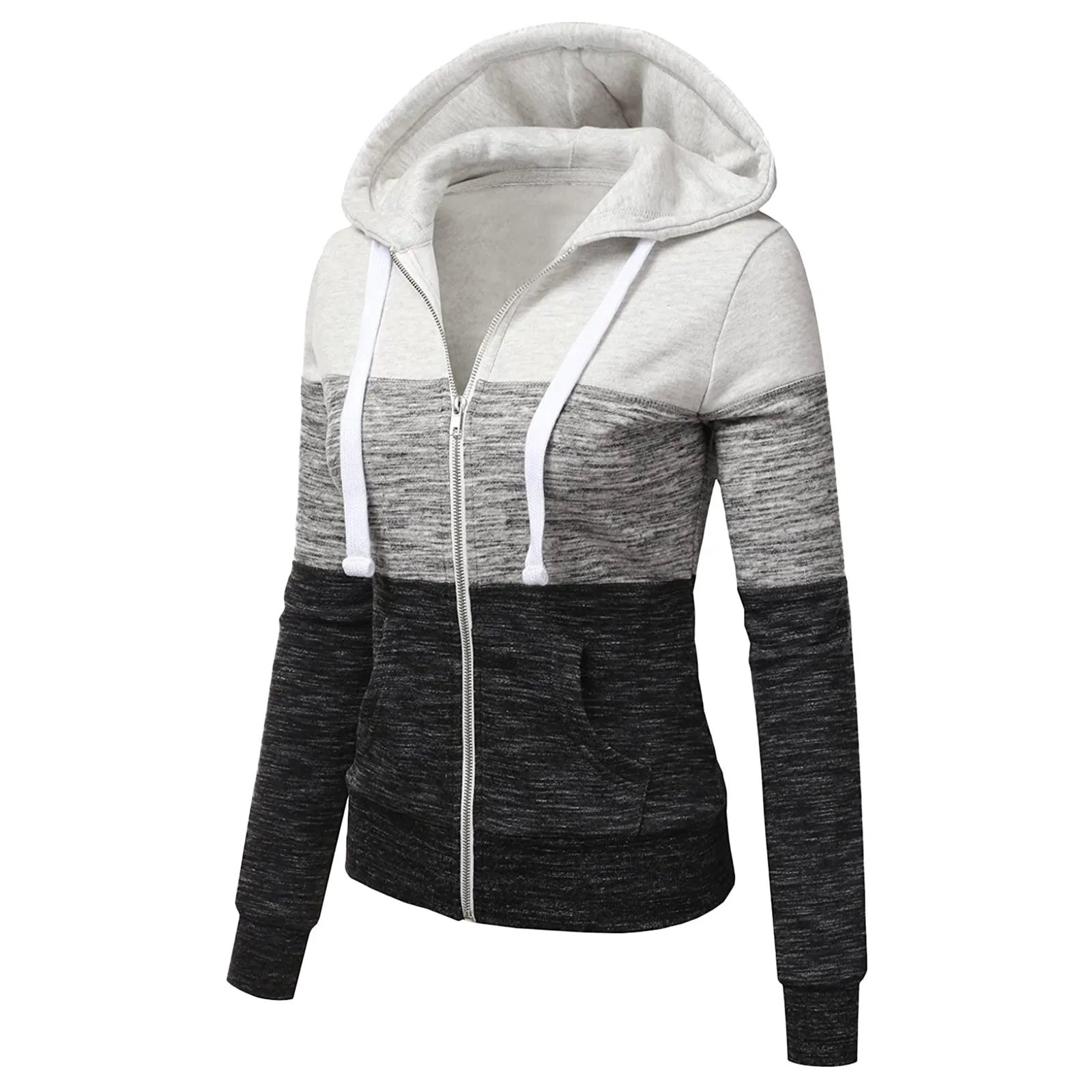 Chaqueta deportiva de manga larga para mujer, de retales jersey con capucha, abrigo informal ajustado con cremallera para exteriores, moda de otoño