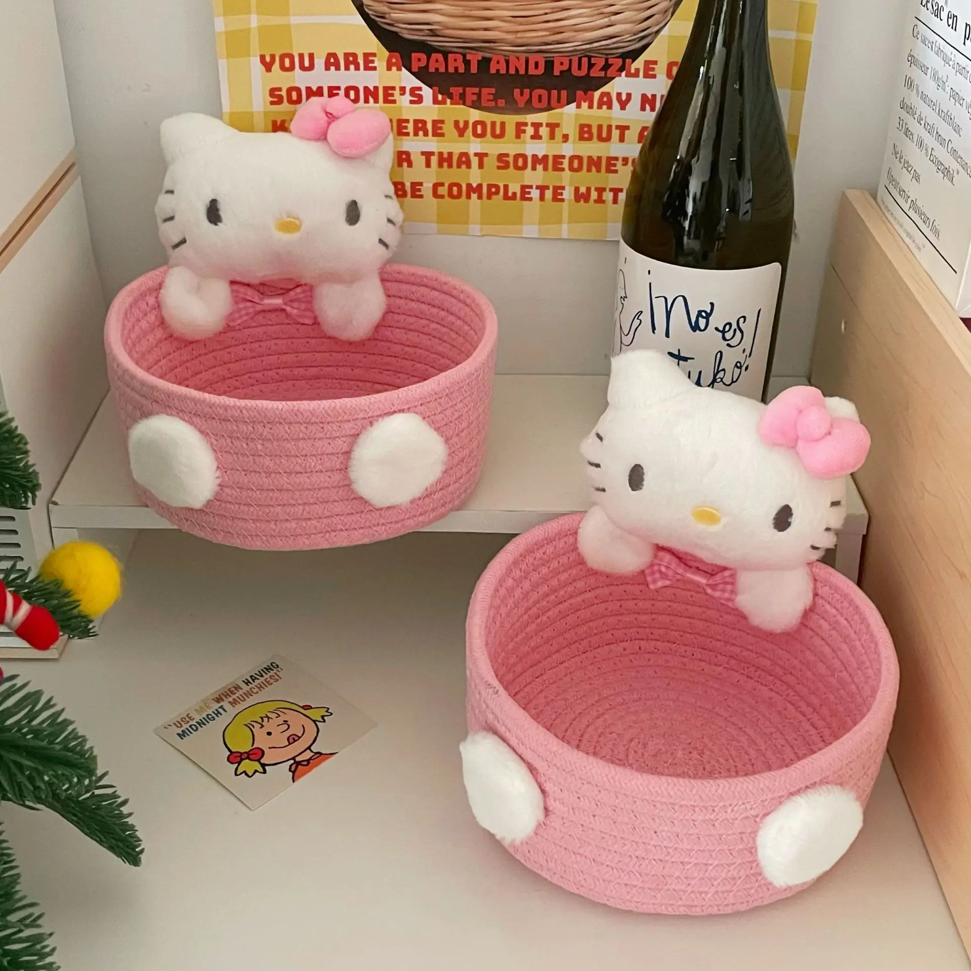 Cesta de Almacenamiento con Diseño de Hello Kitty, Organizador de Escritorio Estético para Snacks y Cosméticos, Regalo Kawaii para Habitación de Niñas