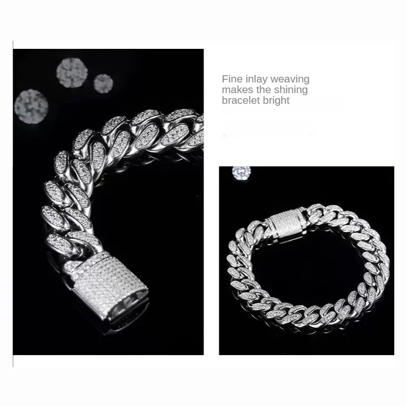 NASIA All Moissanite Cuban Hip Hop Bracelet for Men 6mm 8mm Full Diamond with GRA 925 Sterling Silver Teen Girls Chain