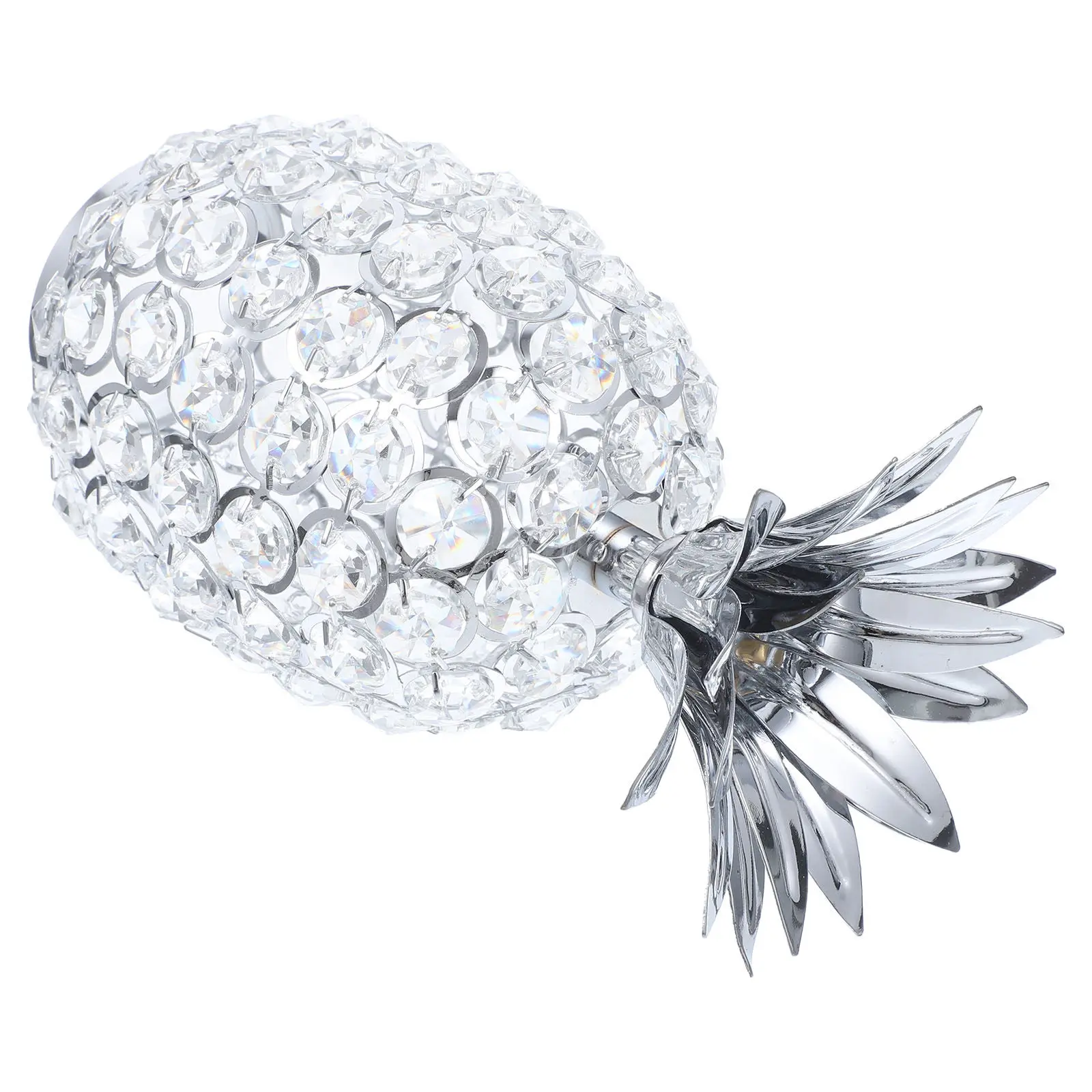 Crystal Pineapple Sculpture with Metal Leaves Desktop Decoration Living Room Home Office Tabletop Decorative Pineapple Ornament