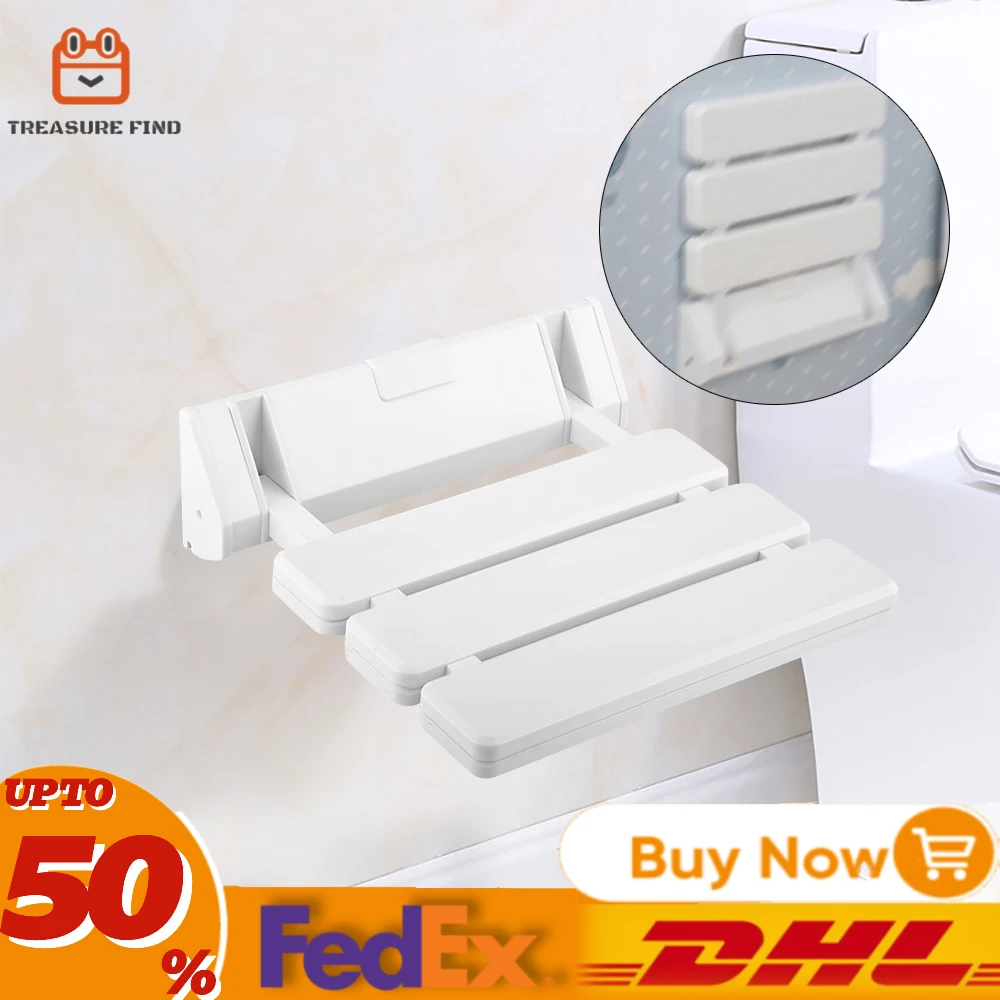 Wall Chair Foldable Shower Seat Bathroom Wall Mounted Shower Stool Safe and Strong Load Bearing, Aluminum Alloy + ABS resin