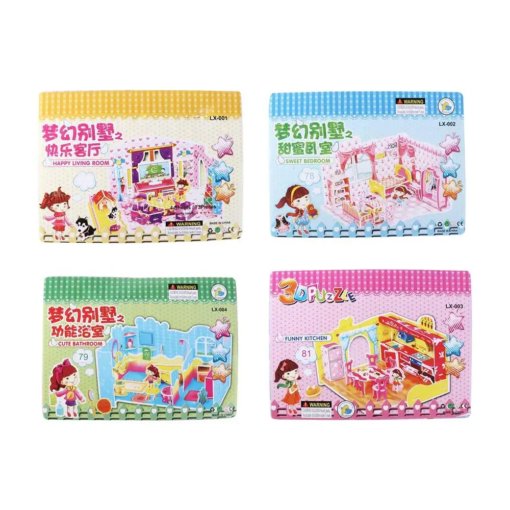 

Kitchen 3d Puzzle Dollhouse Room Mini Living Room Bathroom Pretend Play Paper Doll House Cartoon Cardboard Girls